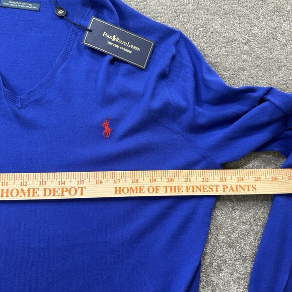 Polo Ralph Lauren V Neck Sweater Mens Medium Blue 100% Pima Cotton Exclusive - Picture 6 of 11